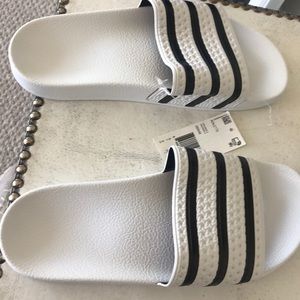 Adidas Adilette white and black stripes